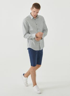 ORGANICATION Herren vegan Langarm-Hemd Streifen Hellblau