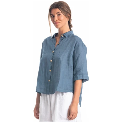 RAVENS VIEW IBIZA Damen vegan Bluse Sommer Jeans Blau