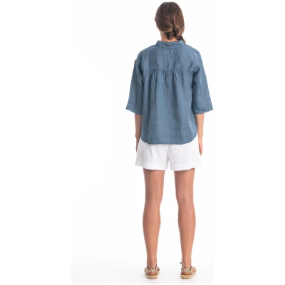 RAVENS VIEW IBIZA Damen vegan Bluse Sommer Jeans Blau