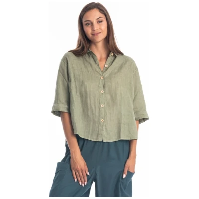RAVENS VIEW IBIZA Damen vegan Bluse Sommer Khaki