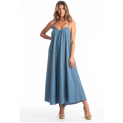 RAVENS VIEW IBIZA Damen vegan Kleid Leia Jeans Blau