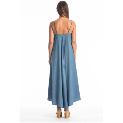 RAVENS VIEW IBIZA Damen vegan Kleid Leia Jeans Blau