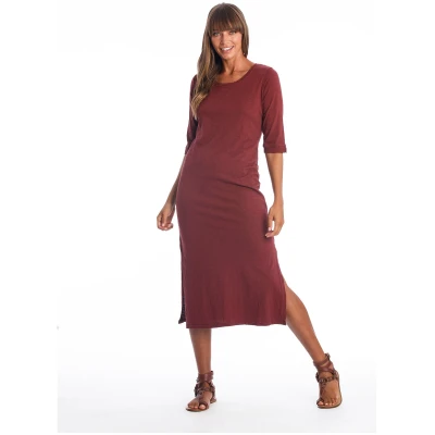 RAVENS VIEW IBIZA Damen vegan Kleid Maxi Mia Dunkel Granat