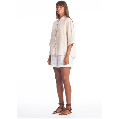 RAVENS VIEW IBIZA Damen vegan Leinenbluse Sommer Sand