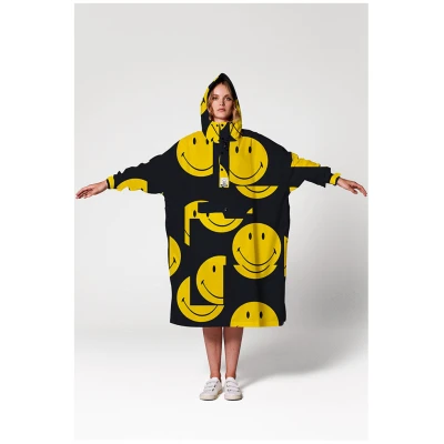 Rainkiss Damen vegan Poncho Rainkiss Smiley Schwarz & Gelb