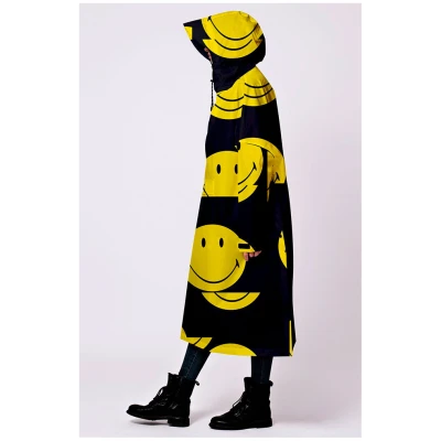 Rainkiss Damen vegan Poncho Rainkiss Smiley Schwarz & Gelb