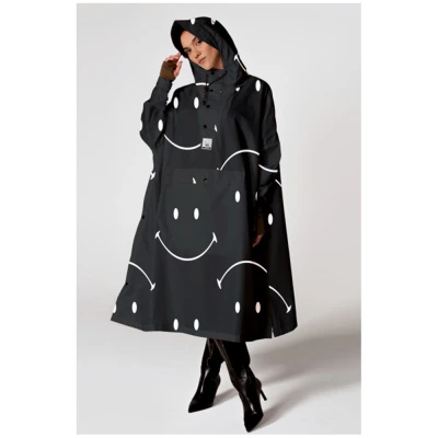 Rainkiss Damen vegan Poncho Smiley Schwarz