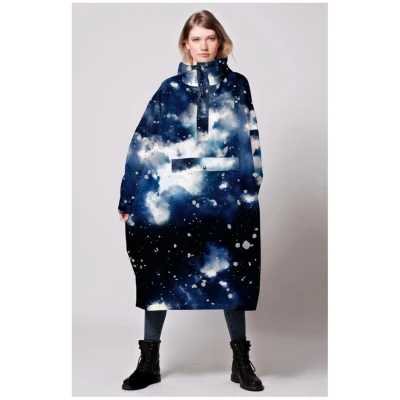 Rainkiss Damen vegan Rain Poncho Starry Night Schwarz & Blau