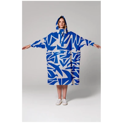 Rainkiss Damen vegan Regen Poncho Timo Blau Weiß