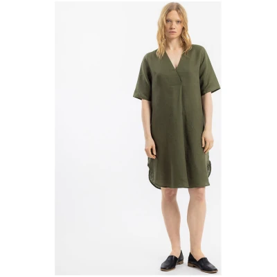Rotholz Damen vegan Kleid Kaftan Olive