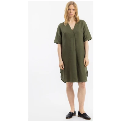 Rotholz Damen vegan Kleid Kaftan Olive