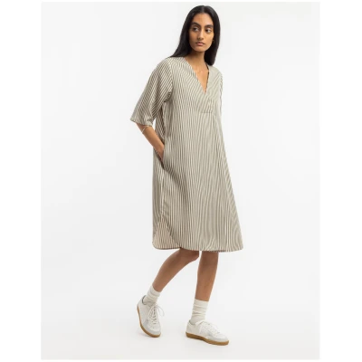 Rotholz Damen vegan Kleid Kaftan Olive/Sand Stripe