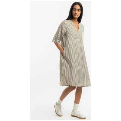 Rotholz Damen vegan Kleid Kaftan Olive/Sand Stripe