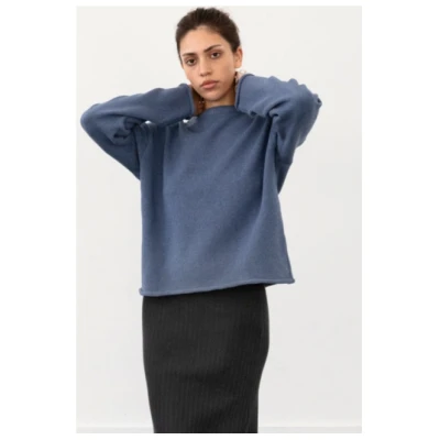 Rotholz Damen vegan Pullover Gestrickt Oversized Blau