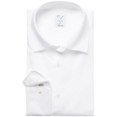 SKOT Herren vegan Hemd Slim Fit Ã"rmel LÃ¤nge 7 Kreisförmig Weiß