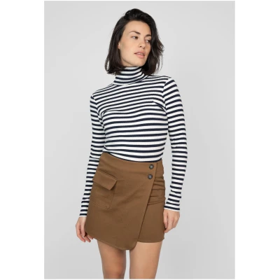 STORY OF MINE Damen vegan Rollkragenpullover Langarmgestreift Navy