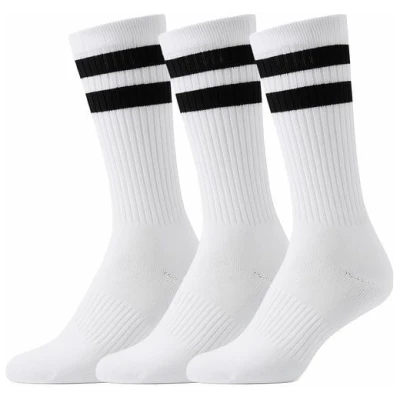 Spino Socks Zeitlose weiße Tennissocken aus Bio-Baumwolle mit schwarzen Streifen | 3er Pack Weiß