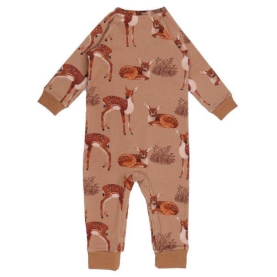 Strampler langarm Braun Bio-Baumwolle von Walkiddy - Little Fawns, GOTS-zertifiziert, nachhaltig und allergikerfreundlich, für Babys 50-92cm.