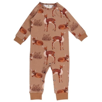 Strampler langarm Braun Bio-Baumwolle von Walkiddy - Little Fawns, GOTS-zertifiziert, nachhaltig und allergikerfreundlich, für Babys 50-92cm.