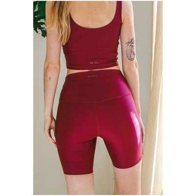 The View Yoga Damen vegan Kurze Leggings Vida Helles Burgunderrot