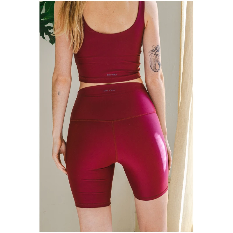 The View Yoga Damen vegan Kurze Leggings Vida Helles Burgunderrot