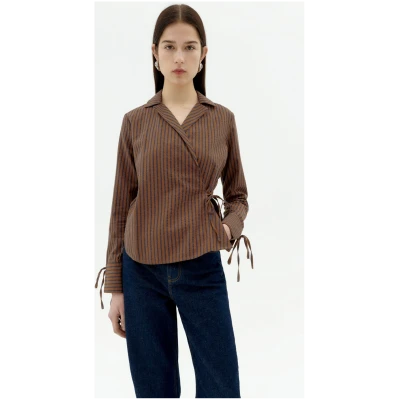 Thinking MU Damen vegan Bluse Lenie Braun Gestreift