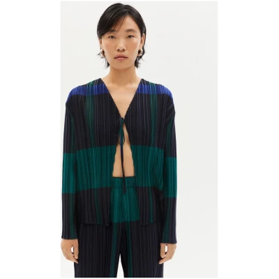 Thinking MU Damen vegan Bluse Plissee-Schleife Marina Multicolor