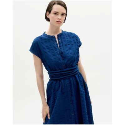 Thinking MU Damen vegan Kleid Gretel Seersucker Blau