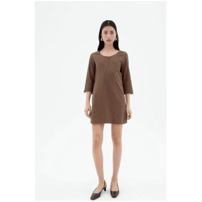 Thinking MU Damen vegan Kleid Maria Gestreift Braun