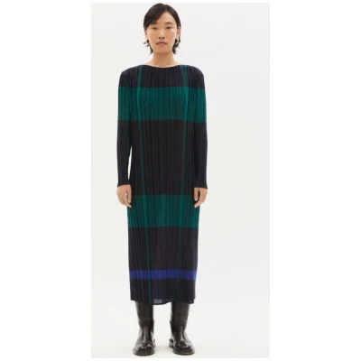 Thinking MU Damen vegan Kleid Plaid Plissee Myrtle Multicolor