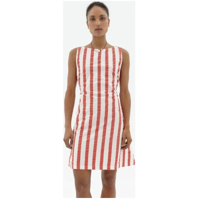 Thinking MU Damen vegan Kleid Seersucker Cecile Gestreift Rot