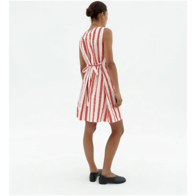 Thinking MU Damen vegan Kleid Seersucker Cecile Gestreift Rot
