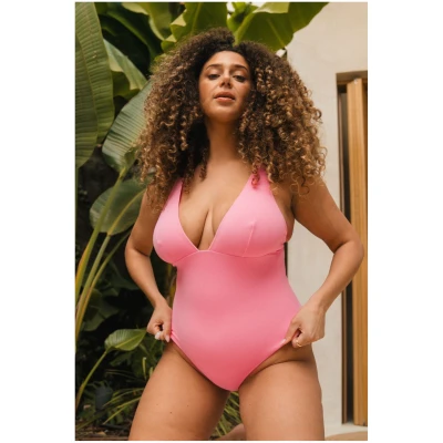 Understatement Damen vegan Badeanzug Plunge Candy Pink