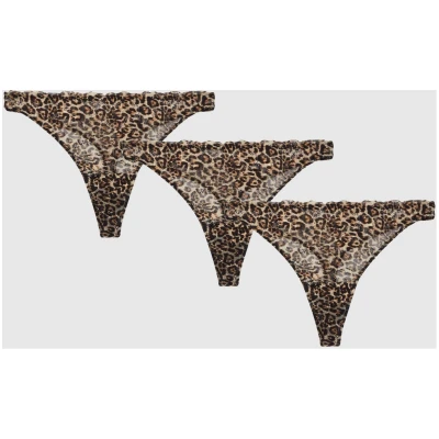 Understatement Damen vegan Multipack 3x Tanga Spitze Leopard