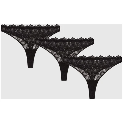 Understatement Damen vegan Multipack 3x Tanga Spitze Schwarz