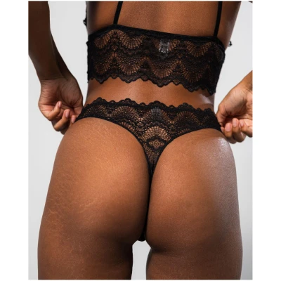 Understatement Damen vegan Multipack 3x Tanga Spitze Schwarz
