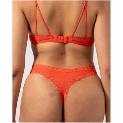 Understatement Damen vegan Multipack Mesh Lace Trim Thong Fiery Red