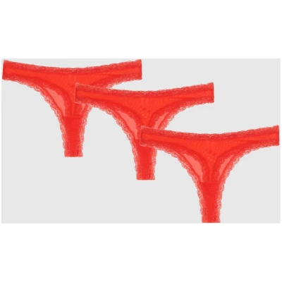 Understatement Damen vegan Multipack Mesh Lace Trim Thong Fiery Red