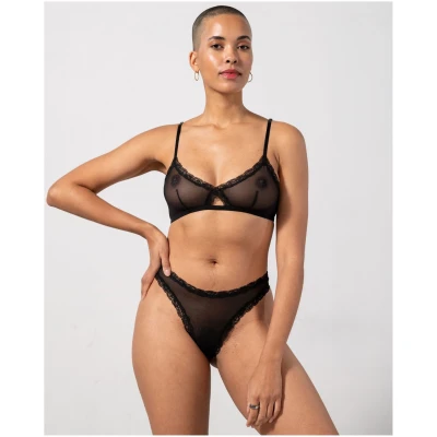 Understatement Damen vegan Multipack Thong Mesh Lace Trim Schwarz
