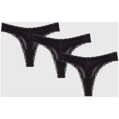 Understatement Damen vegan Multipack Thong Mesh Lace Trim Schwarz