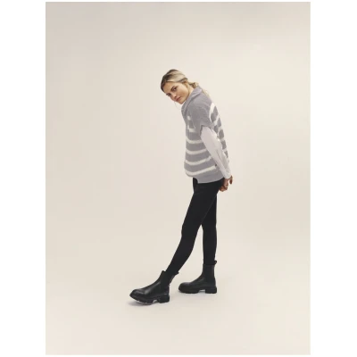 WOTE Damen vegan Strickweste Stripes Greymelange Weiß