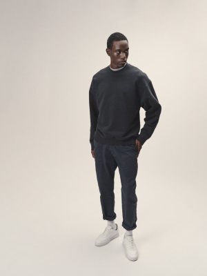 WOTE Herren vegan Ãœbergroßes Sweatshirt Dunkelblau