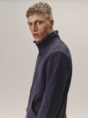 WOTE Herren vegan Sweatshirt Stehkragen Dunkelblau