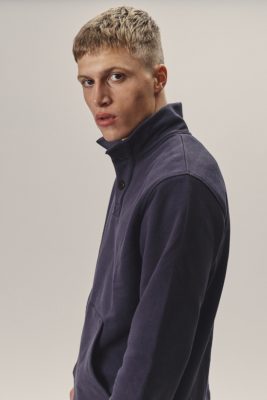 WOTE Herren vegan Sweatshirt Stehkragen Dunkelblau