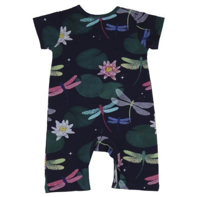 Walkiddy Strampler kurz Arm Dunkelblau - Nachhaltige Kinderkleidung mit bunten Libellen - GOTS zertifiziert