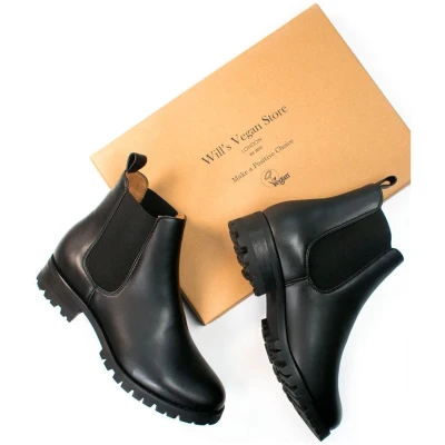 Will's Vegan Store Damen vegan Chelsea Boots Damen Wide Fit Luxe Deep Tread Schwarz
