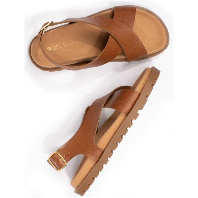 Will's Vegan Store Damen vegan Sandalen Cross Over Fußbett Tan