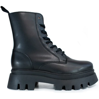 Will's Vegan Store Damen vegan SchnÃ¼rstiefel Track Sole 8-Eye Schwarz