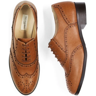 Will's Vegan Store Damen vegan Schuhe Damen Oxford Brogues Wide Fit Tan
