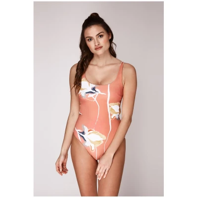 Woodlike Damen vegan Einteiliger Badeanzug Alli Flower Print Orange